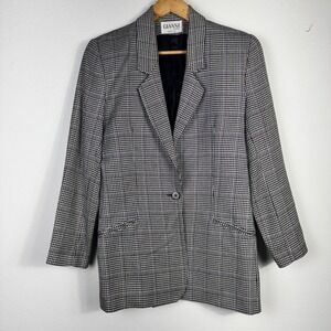 Gianni Sport Womens Houndstooth Black White Academia VTG Blazer Minimalist Sz 10